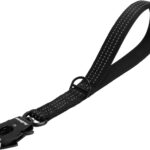 PetBonus Heavy Duty Short Dog Leash, 12 Inch Nylon Traffic Leash with Quick Release Clip, Comfortable Padded Handle, Reflective Training Lead for Medium Large Dogs (Black, 12")