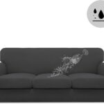 Easy-Going 100% Dual Waterproof 4 Pieces Stretch Soft Couch Cover for Dogs, Sofa Slipcover for 3 Separate Cushion Couch Leakproof Furniture Protector for Kids, Pets Dark Gray