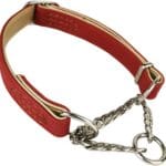 JiangYanus Martingale Collar for Dogs, Leather Martingale Dog Collar with Half-Check Stainless Steel Chain Anti-Escape No Pull Choke Dog Training Collar for Small Medium Large Dogs