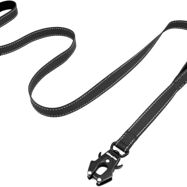 Strong Heavy Duty Dog Leash - 6ft Reflective Nylon Training Leash with Soft Padded Double Handle & Auto Lock Frog Clip - Safety Traffic Control for Large Medium Small Dogs No Pull Walk Black Black,6ft