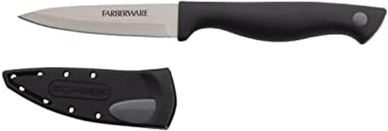 Farberware Edgekeeper 3.5-Inch Paring Knife with Self-Sharpening Blade Cover, High Carbon-Stainless Steel Kitchen Knife with Ergonomic Handle, Razor-Sharp Knife, Black