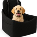 Elevated Dog Car Seat for Small/Medium Dogs up to 35 lbs, Memory Foam Pet Booster Seat with Detachable Washable Cover, Portable Travel-Safe Bed for Cars with Safety Belts and Storage Pockets