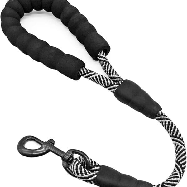 Short Dog Leash- 18 Inch Traffic Rope Dog Leash with Padded Handle- 1/2 Strong Nylon Tab for Medium Large Dogs Training Walking (Black)