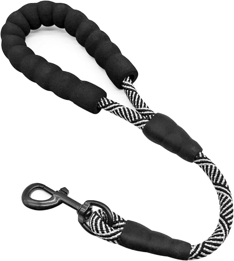 Short Dog Leash- 18 Inch Traffic Rope Dog Leash with Padded Handle- 1/2 Strong Nylon Tab for Medium Large Dogs Training Walking (Black)