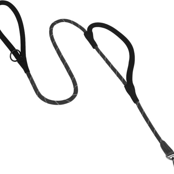 PetBonus Double Handle Rope Dog Leash, 5FT Heavy Duty Training Lead with Lockable Hook and 2 Comfortable Padded Handles, Reflective Walking Nylon Leash for Small Medium Dogs (11-55 lbs, Black)