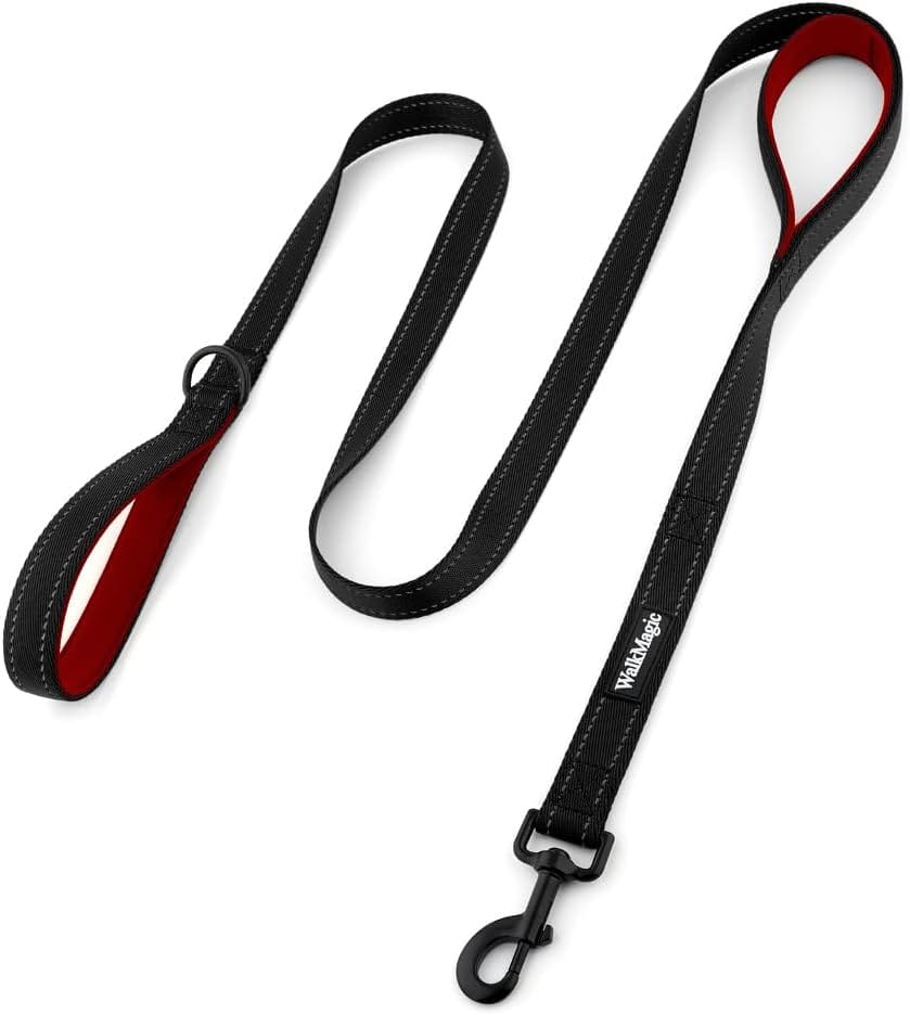 Heavy Duty Double Handle Dog Leash 6 ft Long for Total Control, Padded 2 Handle, Reflective Training Lead for Medium Large Dogs (Black, 6 FT) Heavy Duty Double Handle Dog Leash 6 ft Long for Total Control, Padded 2 Handle, Reflective Training Lead for Medium Large Dogs (Black, 6 FT)