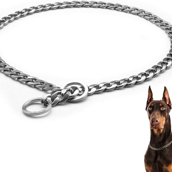 Luxury Flat Chain Design Professional Training Chain Collar, Stainless Steel Dog Training Collar, Professional Flat Chain Design, Mirror Polished (Medium20in x 3mm(Neck max 18in))