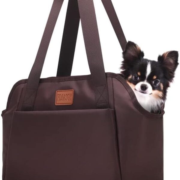 FDJASGY Dog Purse Carrier with Pocket and Safety Tether,Soft-Sided Small Dog Carrier for Small Medium Pet Outdoor Shopping Tote Bag Coffee
