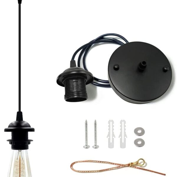 Industrial Mini Pendant Light Kit, Edison Retro Pendant, UL E26 Lamp Socket Vintage Pendant Light Cord, Mini Ceiling Hanging Light Fixtures, Adjustable Hanging Light Kit for KitchenBlack