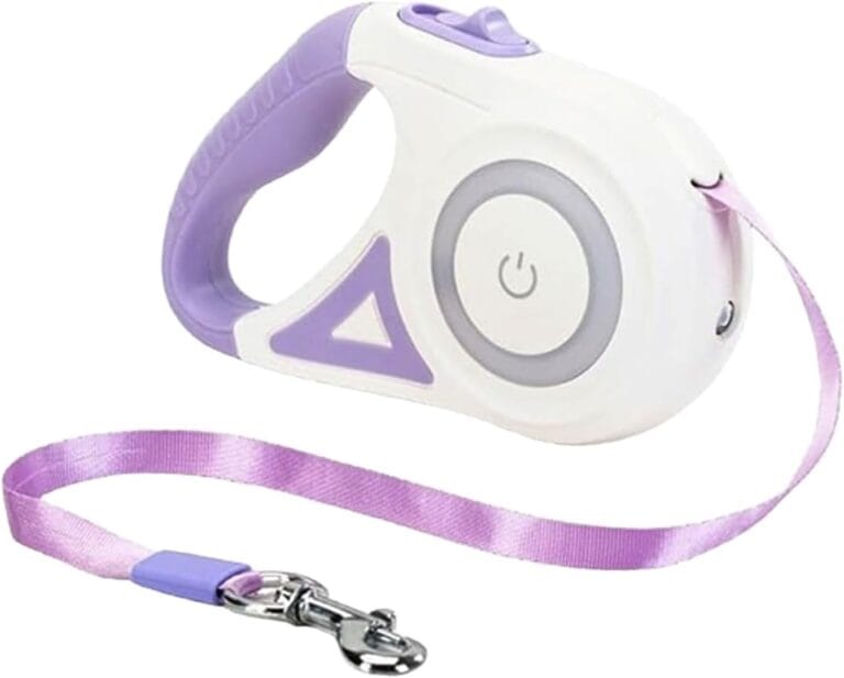 Best Dog Supplies Luminous Retractable Dog Leash with Front Safety Led Light - 360Tangle-Free Training Leash for Ultimum Freedom with Anti Slip Handle Dogs & Cats - Purple 5M/16ft