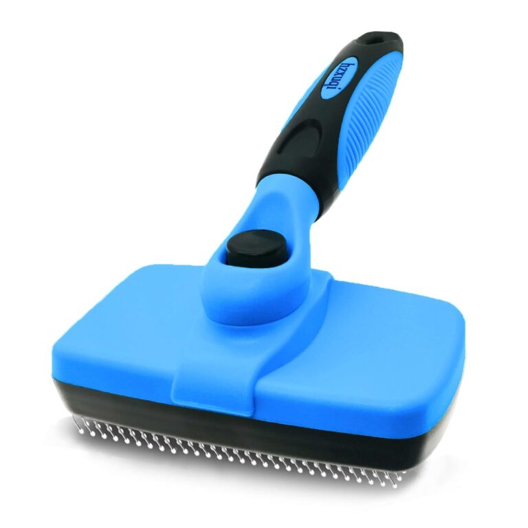 Self Cleaning Pet Shedding Slicker Brush, Cat Shedding Grooming, One-Click Hair Removal, Defur Loose Floating Hair, Dog Shedding, Pet Massage, Durable Anti Static, Blue, Large