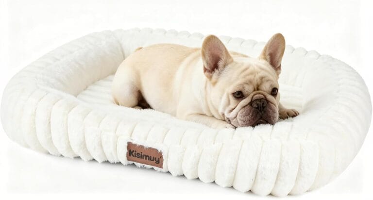 Cute Washable Dog Bed for Small Medium Dogs, Orthopedic Plush Rectangle Anti-Anxiety Dog Bed, Medium Calming Bolster Puppy Bed with Durable Removable Zipper Cover&Anti-Silp Bottom, 30in, Cream