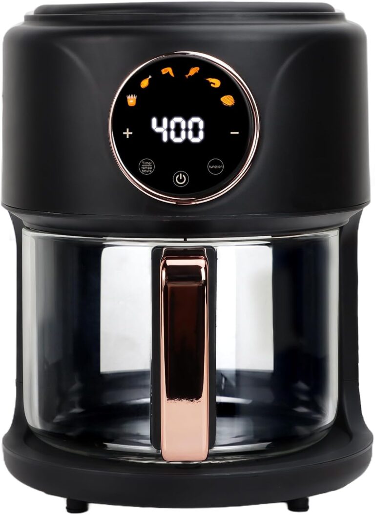 4.7QT Glass Air Fryer, 360 Viewable Glass Air Fryer Non Toxic, 6-IN-1 Preset Cook Modes, Digital Display, Adjustable Temp 100F - 400F, Nonstick, Dishwasher Safe, Black