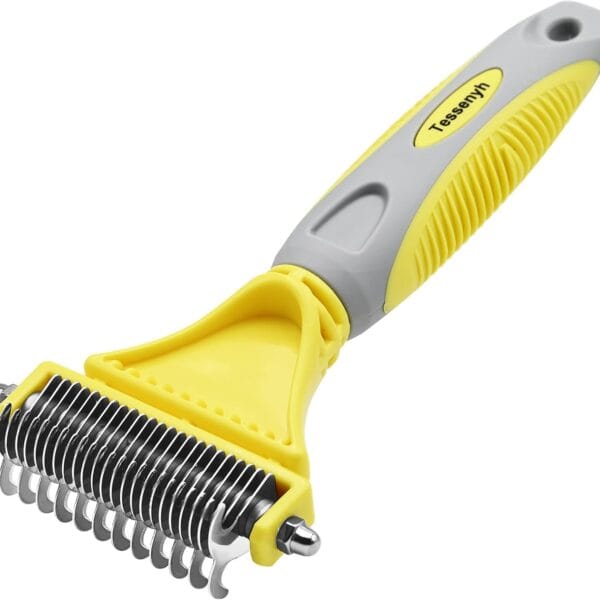 Professional Dog Brush for Shedding, Undercoat Rake for Medium and Long Haired & Double Coated Dogs, Double Sided Design with 12+23 Blades