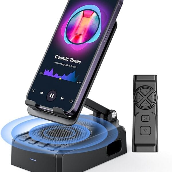 AIKELA Bluetooth Speaker with Video Scrolling Remote and Phone Stand, Phone Speaker Amplifier, Stereo Sound, Adjustable Holder, Gifts for Men Women Teens