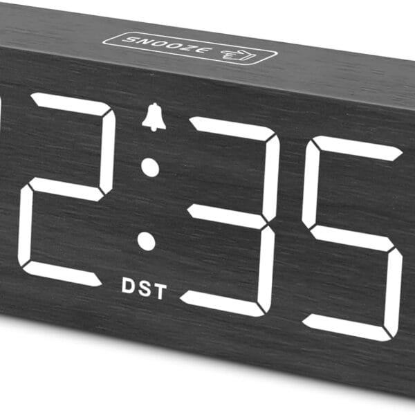 DreamSky Wooden Digital Alarm Clock for Bedroom - Loud Alarm Clock for Heavy Sleepers with Volume Control, Desk Clocks for Living Room with Large Numbers, Dimmer, DST, Wood Decor (Plug in Clock)