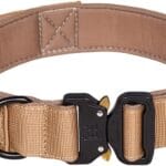 Tactical Dog Collar, Adjustable Military Training Nylon Dog Collar with Control Handle and Heavy Metal Buckle for Medium and Large Dogs (XL, Khaki)