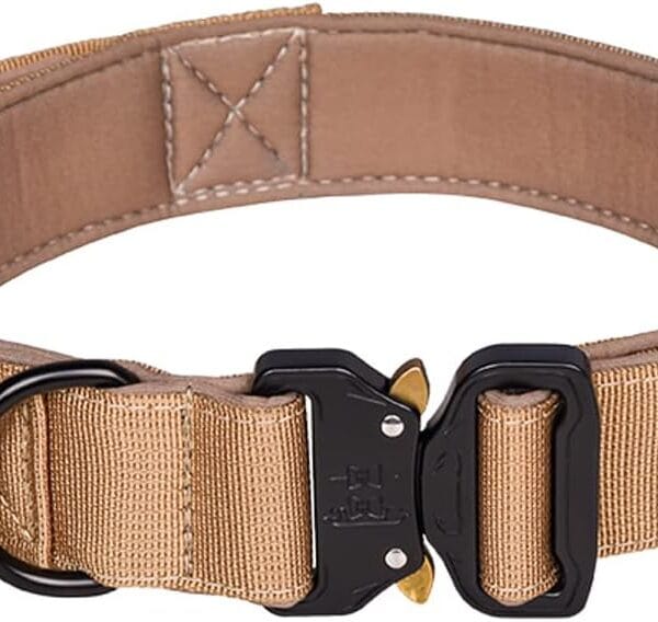 Tactical Dog Collar, Adjustable Military Training Nylon Dog Collar with Control Handle and Heavy Metal Buckle for Medium and Large Dogs (XL, Khaki)