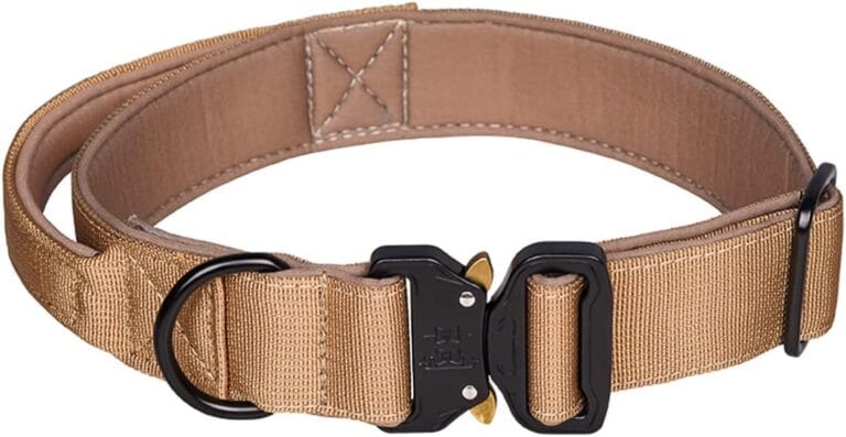 Tactical Dog Collar, Adjustable Military Training Nylon Dog Collar with Control Handle and Heavy Metal Buckle for Medium and Large Dogs (XL, Khaki)