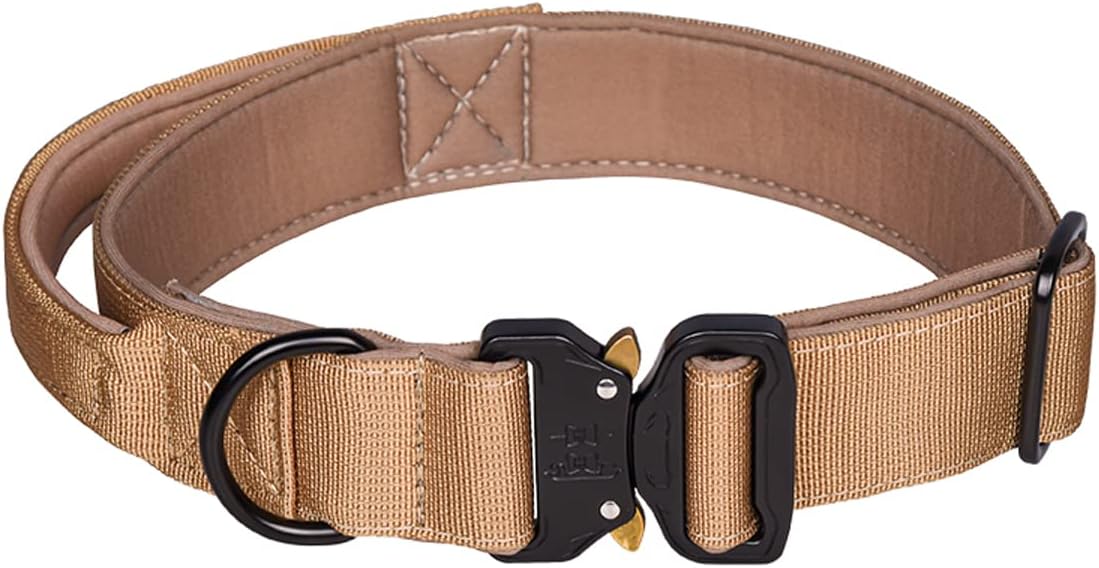 Tactical Dog Collar, Adjustable Military Training Nylon Dog Collar with Control Handle and Heavy Metal Buckle for Medium and Large Dogs (XL, Khaki) Tactical Dog Collar, Adjustable Military Training Nylon Dog Collar with Control Handle and Heavy Metal Buckle for Medium and Large Dogs (XL, Khaki)