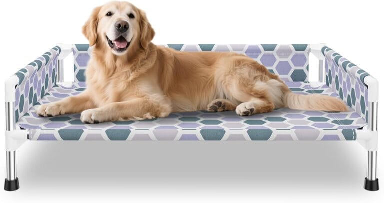 Elevated Dog Bed, Cooling Outdoor Dog Cot with 3-Sided Guard Rails, Raised Pet Bed for Indoor and Outdoor, Medium(32.68" L x 19.88" W x 5.9" Th)