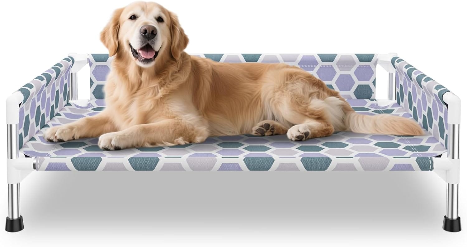 Elevated Dog Bed, Cooling Outdoor Dog Cot with 3-Sided Guard Rails, Raised Pet Bed for Indoor and Outdoor, Medium(32.68" L x 19.88" W x 5.9" Th) Elevated Dog Bed, Cooling Outdoor Dog Cot with 3-Sided Guard Rails, Raised Pet Bed for Indoor and Outdoor, Medium(32.68" L x 19.88" W x 5.9" Th)