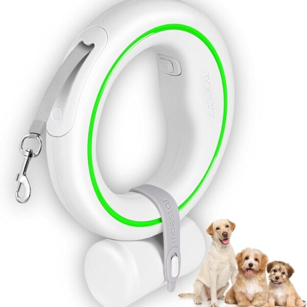 UFO Retractable Dog Leash Hands Free Wearable Laisse Chien with Poop Bag Holder One-Handed Brake Pause Lock 360 Tangle Free 10 ft Strong Nylon Tape Dog Leash for Up to 66lbs Medium Small Dogs