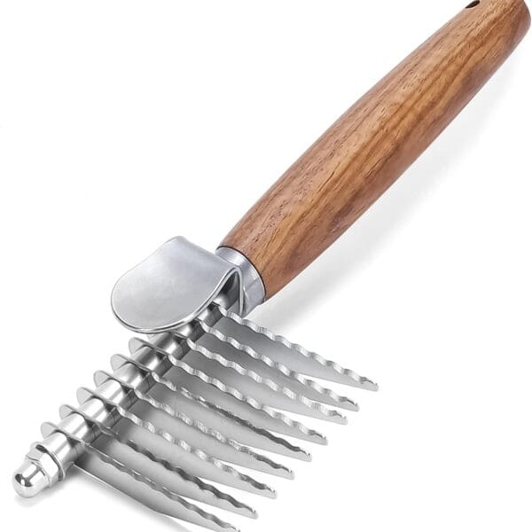 Dog Dematting Comb with Wooden Handle & Detangling Brush - Stainless Steel Undercoat Rake for Long & Thick Haired Dogs & Cats, Professional Grooming Tool for Deshedding and Matted Fur Removal