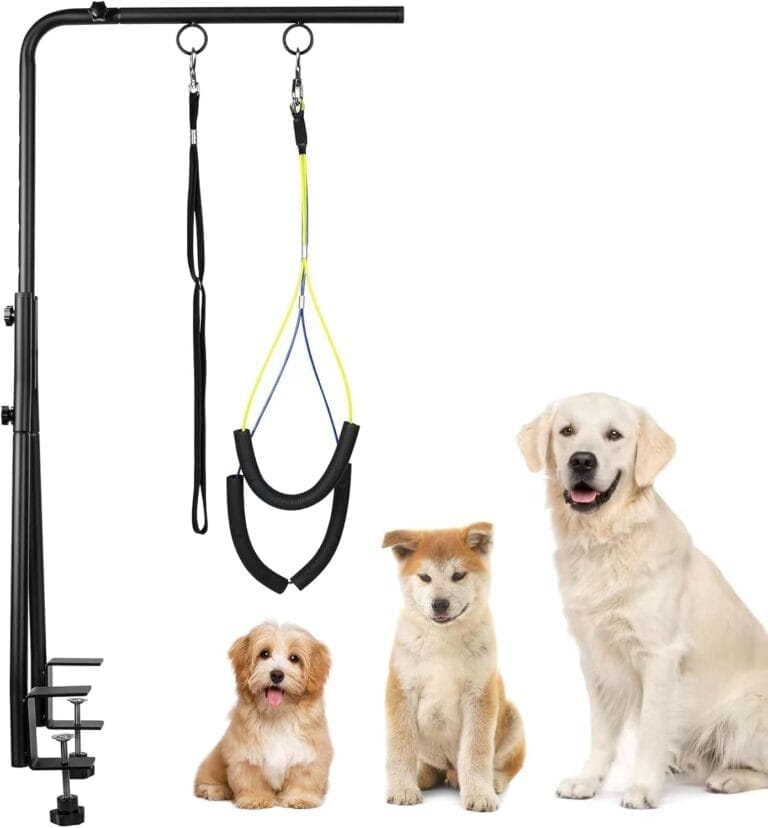 Dog Grooming Table Arm, 35" Height Adjustable Pet Grooming Arm with Double Clamp for Small and Medium Dogs,Grooming Loop Noose and No Sit Haunch Holder