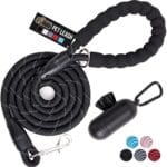GORILLA GRIP Dog Leash, Heavy Duty Reflective Rope Leashes for Large, Medium, Small Breed Dogs, Puppy Training Essential for Walks, Hikes, Soft Handle, Rotating Metal Clip, Waste Bag Dispenser, Black