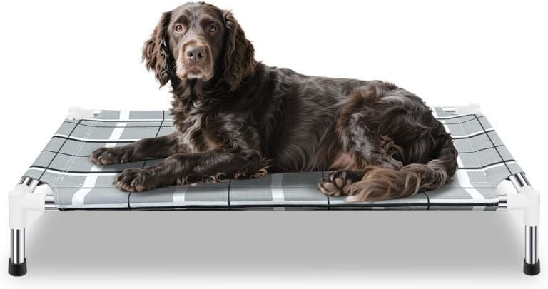 Elevated Raised Outdoor Dog Bed - Cooling Lifted Outside Dogs Cot Bed with Non-Slip Feet Dog Hammock Bed with Stainless Steel Frame Portable Puppy Pet Bed for Indoor & Outdoor