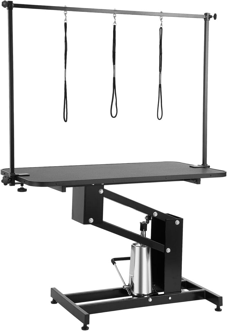 VEVOR Hydraulic Pet Grooming Table, 400LBS Static Load Capacity, 42.5 x 24 Inch Dog Grooming Station with Anti-Slip Tabletop and Dual Height Adjustable Arms with Clamps, for Medium and Small Dogs