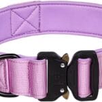 Serijoars Tactical Dog Collar, Heavy Duty Dog Collars with Handle, Metal Buckle Dog Training Collar, Thick Dog Collar for Male, Large Dog Collar, Military Dog Collar (M, Purple)