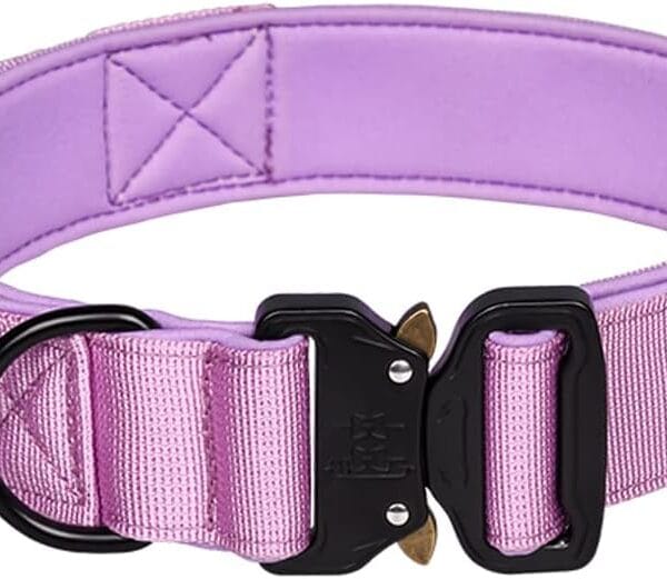 Serijoars Tactical Dog Collar, Heavy Duty Dog Collars with Handle, Metal Buckle Dog Training Collar, Thick Dog Collar for Male, Large Dog Collar, Military Dog Collar (M, Purple)