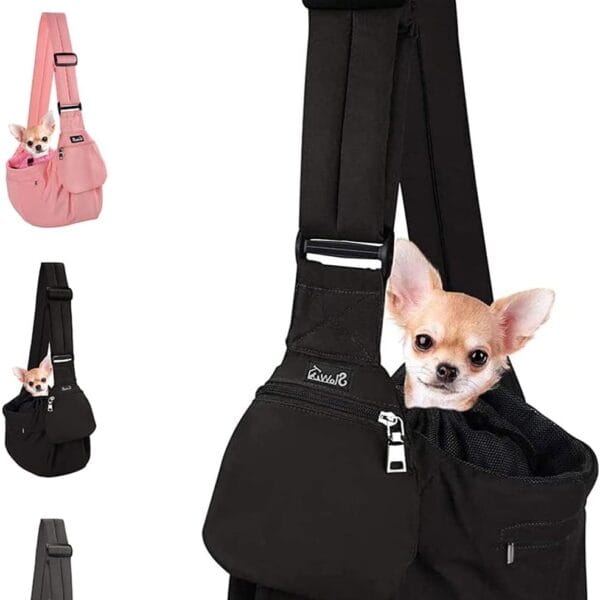 Lukovee Dog Sling Carrier, Hard Bottom Support & Adjustable Soft Padded Shoudler Strap Dog Slings for Small Dogs, Dog Purse with Drawstring Mesh Opening & Zipper Pockets for Puppy Cat Pet (Black)