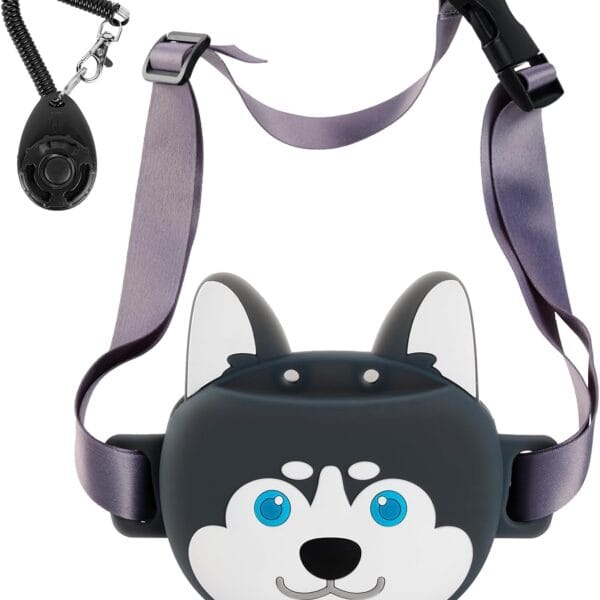 Dog Treat Pouch with Clicker Magnetic Closure, Silicone Fanny Pack for Pet Training,Adjustable Waist Belt, Leak-Proof, Ideal for Walking Training (Husky)