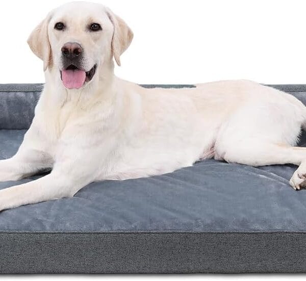 KSIIA Washable Dog Bed XL Senior Dog, Orthopedic Warm Soft Pet Sofa Waterproof Pet Couch with Sides, Non-Slip and Egg-Crate Foam Extra Large Beds with Removable Cover, 41x27Inch, Dark Grey