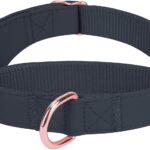 Soft Leather Martingale Dog Collar - Adjustable Rose Gold Limited Slip Collars [Easy to Clean], Stylish Durable Heavy Duty Nylon No Pull Training Collar for Small Medium Large Dogs M Black