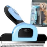 LAADI Deshedding Tool for Dogs and Cats - Reduces Shedding by Up to 95% in Less Than 10 Minutes - Professional Grooming Brush for All Hair Types - Ergonomic Design and Skin Massage Needles - Blue