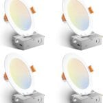 Amico 4 Pack 6 Inch 5CCT Ultra-Thin LED Recessed Ceiling Light with Junction Box, 2700K/3000K/3500K/4000K/5000K Selectable, 12W Eqv 110W 1050LM Brightness Dimmable Canless Wafer Downlight, ETL & FCC