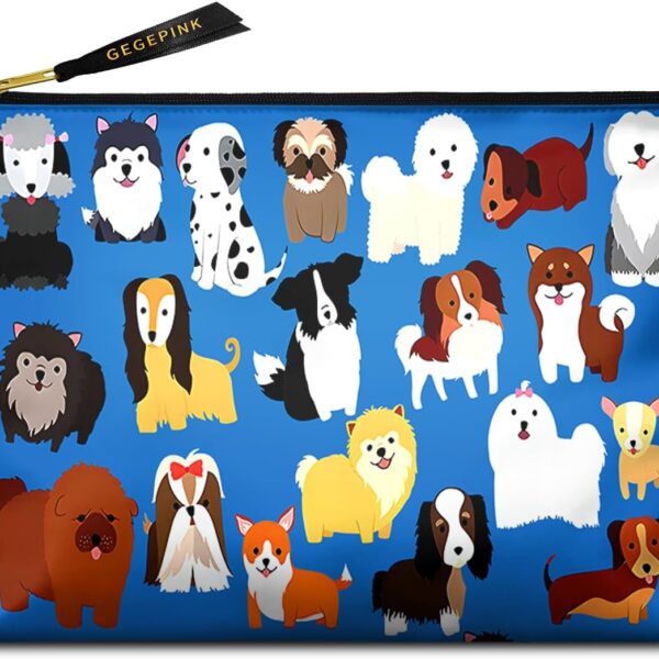 Cute Makeup Bag for Purse Waterproof Cosmetic Bags for Women Funny Smooth Zipper Travel Toiletry Pouch 10X8 Inches-Cute Animal Dogs Makeup pouch