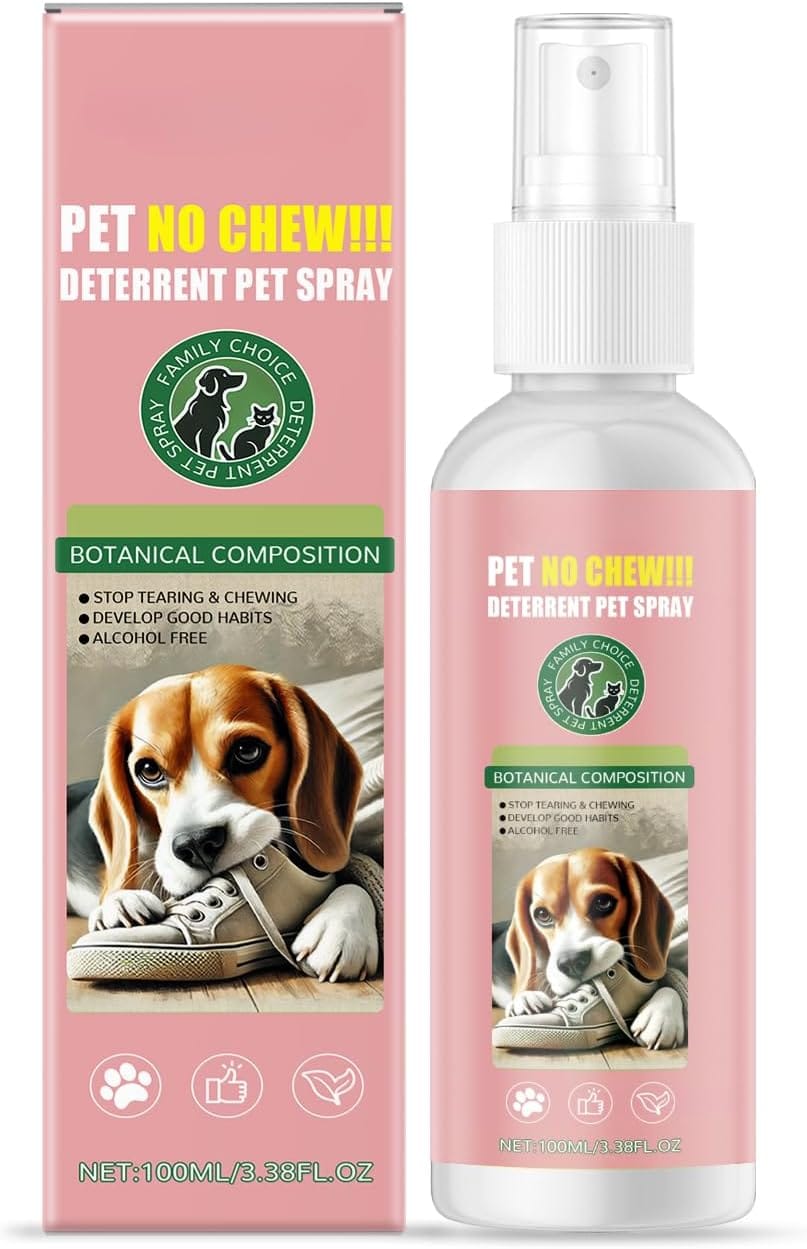 No Chew Bitter Spray for Dogs - Stops Chewing Furniture, Scratching Carpets & Marking | Bitter Training Aid & Deterrent Spray for Puppies & Dogs | Indoor Outdoor Use on Floors, Wood3.38FL.OZ No Chew Bitter Spray for Dogs - Stops Chewing Furniture, Scratching Carpets & Marking | Bitter Training Aid & Deterrent Spray for Puppies & Dogs | Indoor Outdoor Use on Floors, Wood3.38FL.OZ