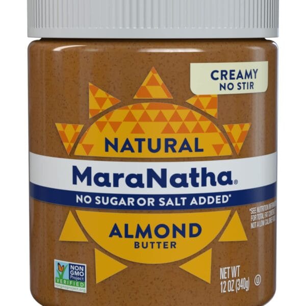 MaraNatha Natural Creamy Almond Butter, Gluten Free Nut Butter, No Stir, No Sugar or Salt Added, 12 Ounce Jar