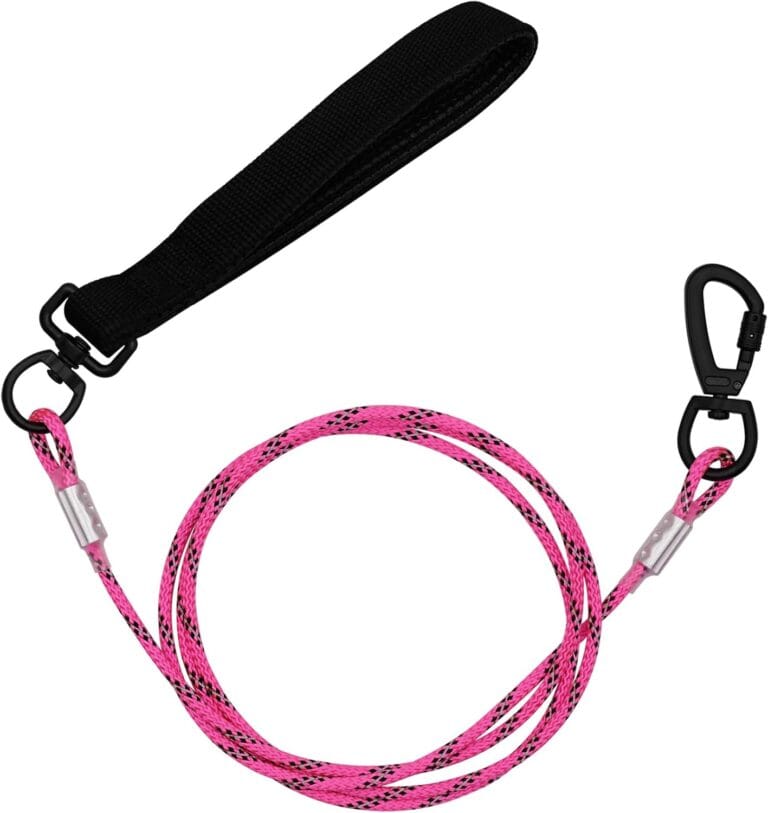 5FT Chew Proof Metal Dog Leash with Comfortable Handle, Heavy Duty Steel Cable Lead for Control Large Medium Small Dogs Walk and Train, Pet Leash with Rotate Clasp and Double Buckle (5FT,Pink)