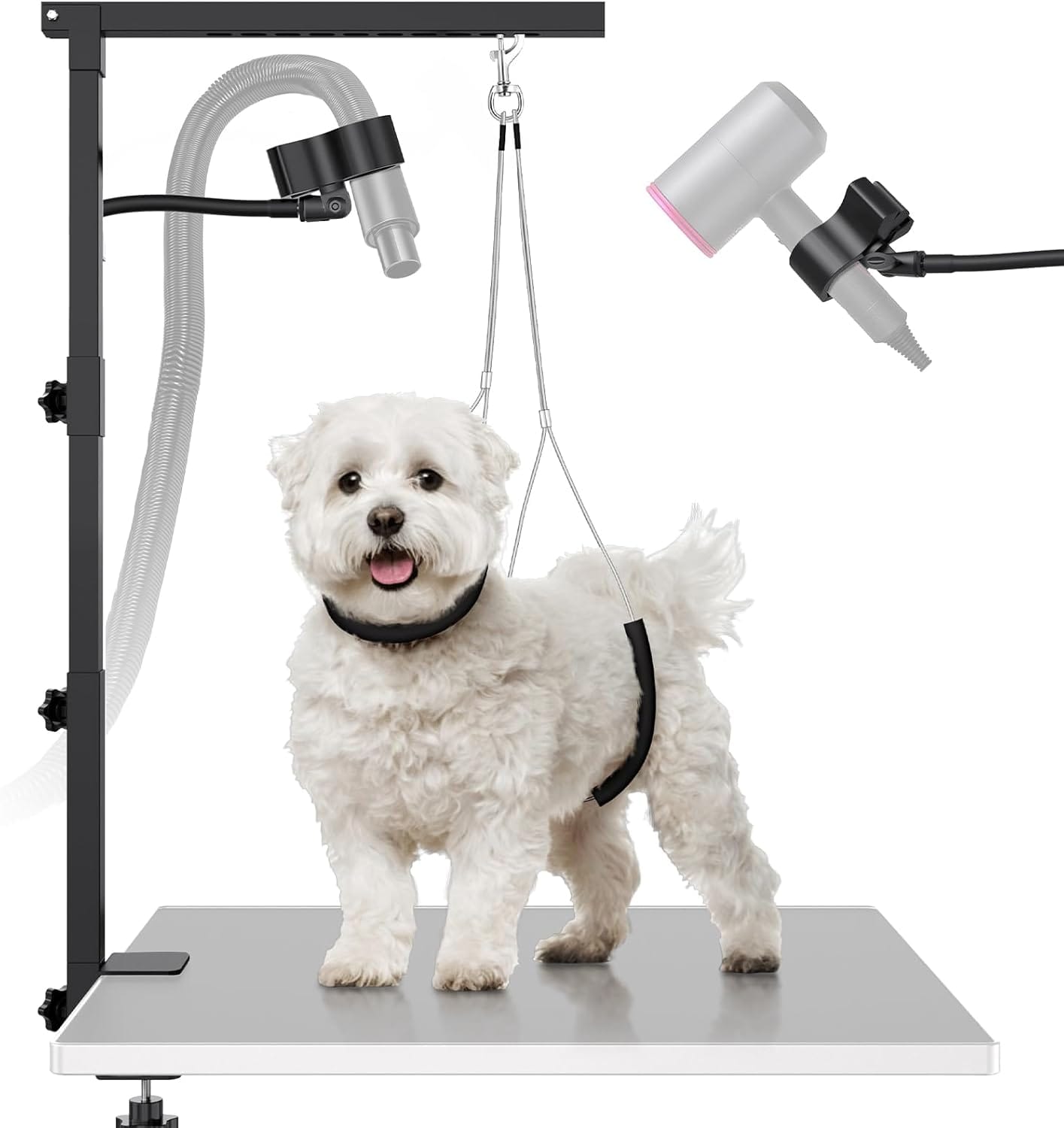 Dog Grooming Arm with Hair Dryer Stand, Adjustable 37'' Dog Grooming Table Arm with Clamp & Dogs Restraints for Grooming Small Medium Dogs Cats, Foldable Pet Grooming Stand at Home Dog Grooming Arm with Hair Dryer Stand, Adjustable 37'' Dog Grooming Table Arm with Clamp & Dogs Restraints for Grooming Small Medium Dogs Cats, Foldable Pet Grooming Stand at Home