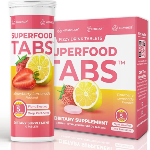 Superfood Tabs Superfoods Company Detox Cleanse Drink - Supplement for Women & Men - Support Healthy Weight, Digestive Health, Cravings & Bloating Relief - Strawberry Lemonade Flavor [30 Tablets]