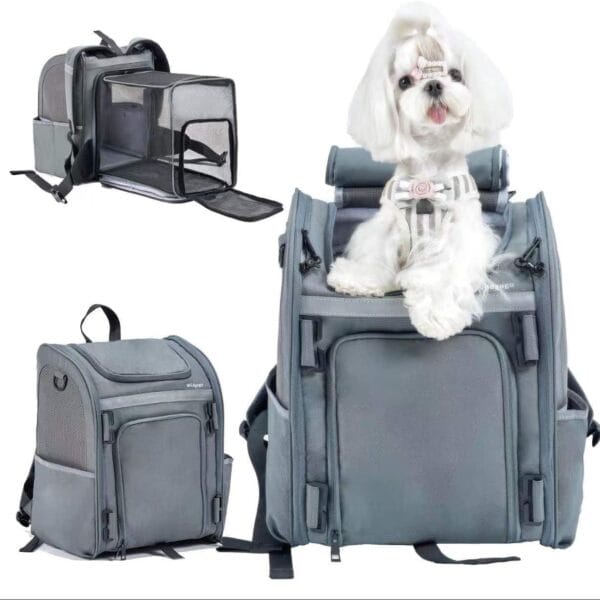 Expandable Pet Carrier, Airline-Approved Foldable and Detachable Backpack, Fits 13lbs Cat&11lbs Small Puppy Dog, for Car Travel,Camping and Emergency Transportation and Shelter (Grey)