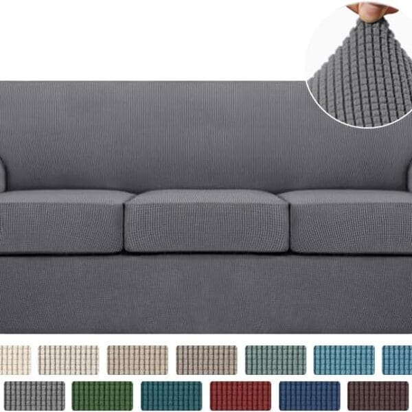 Turquoize 4 Piece Sofa Covers for 3 Cushion Couch Sofa Slipcover Soft Couch Cover for Dogs-Washable Sofa Furniture Covers with 3 Individual Cushion Covers, Jacquard Fabric (3 Cushion Sofa, Gray)