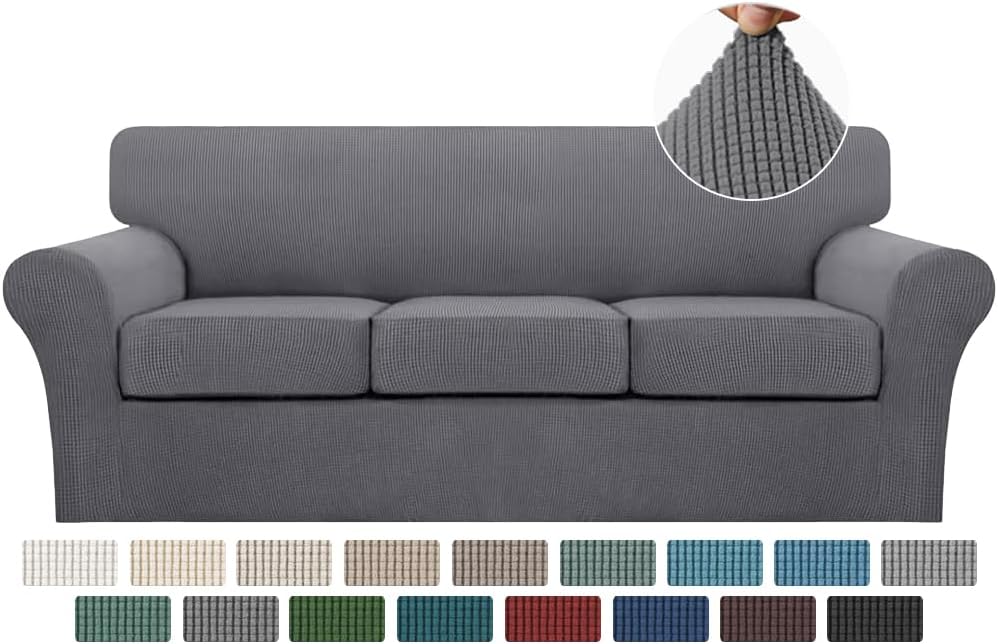 Turquoize 4 Piece Sofa Covers for 3 Cushion Couch Sofa Slipcover Soft Couch Cover for Dogs-Washable Sofa Furniture Covers with 3 Individual Cushion Covers, Jacquard Fabric (3 Cushion Sofa, Gray) Turquoize 4 Piece Sofa Covers for 3 Cushion Couch Sofa Slipcover Soft Couch Cover for Dogs-Washable Sofa Furniture Covers with 3 Individual Cushion Covers, Jacquard Fabric (3 Cushion Sofa, Gray)