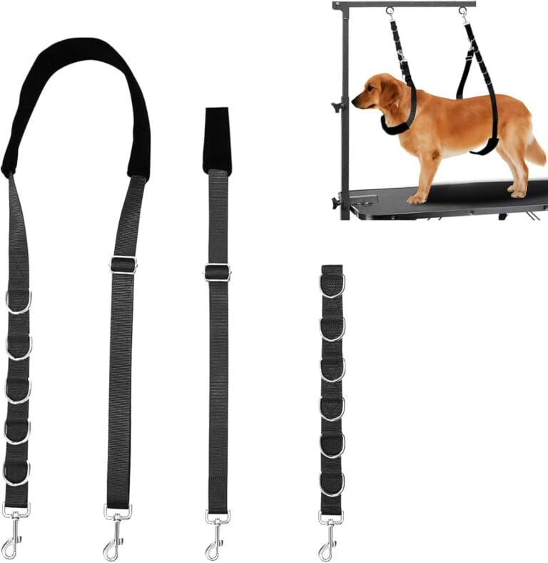 ASOCEA Dog Grooming Belly Strap Dogs Grooming Table Arm Extender Loop with D-Rings Adjustable Bathing Restraint Leash No Sit Haunch Holder for Small & Medium Dog Cat Hair Cutting Washing (Black)